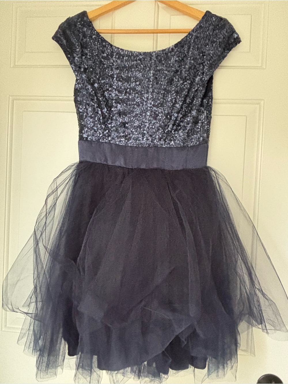 Trixxi Navy Blue Sequin & Tulle Fit-and-Flare Dress Size 5
